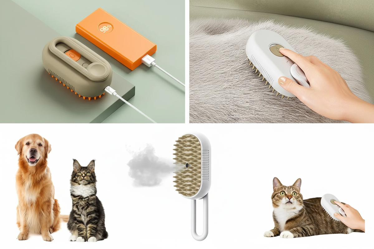 Pet Steam Grooming Brush Collage