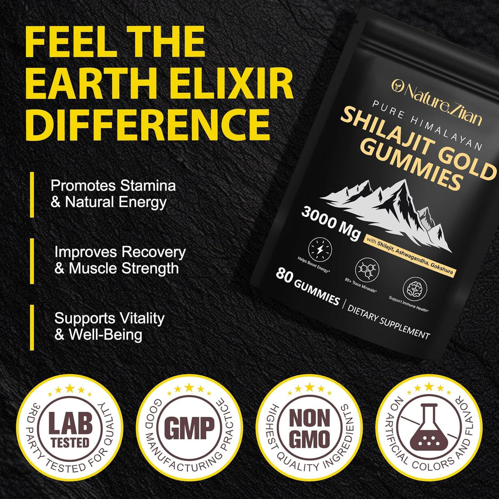 Shilajit Gummies for Men & Women - Shilajit Gold Gummies Rich in Ashwagandha, Gokshura with 85+ Minerals, Authentic Flavor,Organic, Zero Sugar & Vegan, 100% Natural - 80 Count (80 Count (Pack of 1))