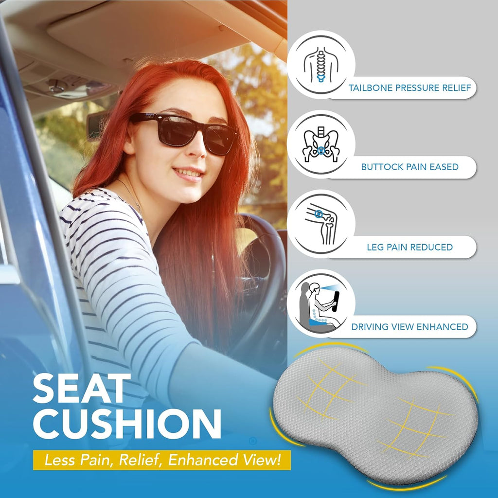 Wedge Car Seat Cushion, Memory Foam Pad for Driving Comfort | High-Density Memory Foam Seat Cushion, 4D Breathable Mesh and Non-Slip Bottom for Long-Drive Comfort and Office Use, Gray
