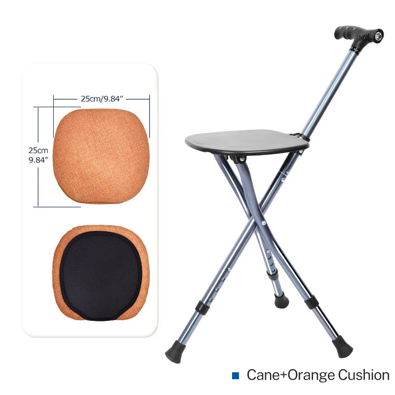 Folding Canes with Seat Walking Stick Height Adjustment Cane Seat Foldable Anti-Slip Lightweight Walking Stick for Senior