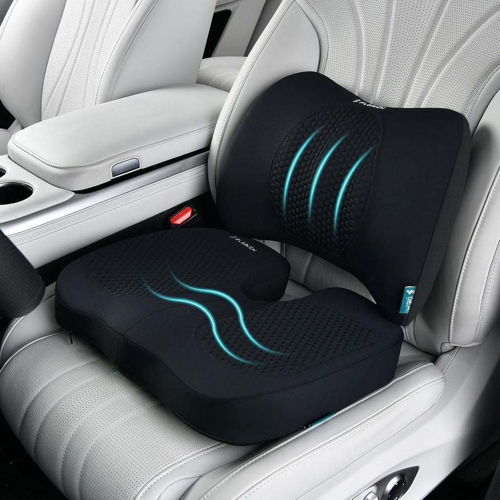 Car Seat Cushion and Back Support for Office Chair Memory Foam Chair Cushions Pressure Relief Seat Pads with Gel Massage Point Lumbar Support (Black)