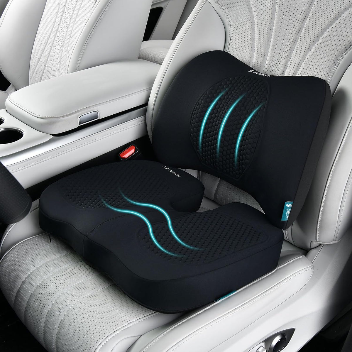 Car Seat Cushion and Back Support for Office Chair Memory Foam Chair Cushions Pressure Relief Seat Pads with Gel Massage Point Lumbar Support (Black)