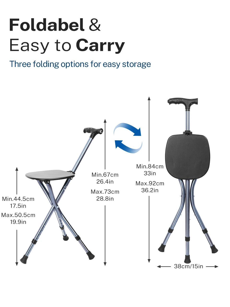 Folding Canes with Seat Walking Stick Height Adjustment Cane Seat Foldable Anti-Slip Lightweight Walking Stick for Senior
