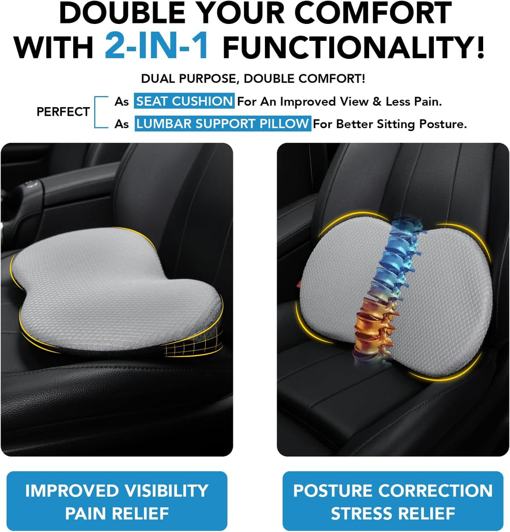Wedge Car Seat Cushion, Memory Foam Pad for Driving Comfort | High-Density Memory Foam Seat Cushion, 4D Breathable Mesh and Non-Slip Bottom for Long-Drive Comfort and Office Use, Gray