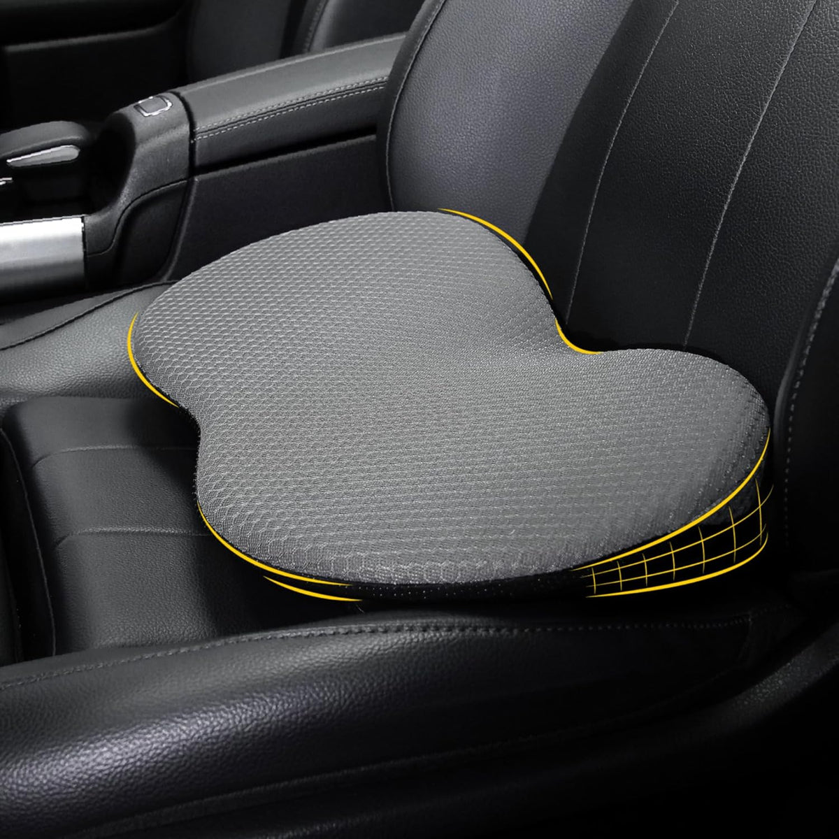 Wedge Car Seat Cushion, Memory Foam Pad for Driving Comfort | High-Density Memory Foam Seat Cushion, 4D Breathable Mesh and Non-Slip Bottom for Long-Drive Comfort and Office Use, Gray
