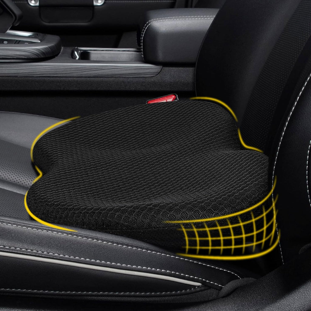 Wedge Car Seat Cushion, Memory Foam Pad for Driving Comfort | High-Density Memory Foam Seat Cushion, 4D Breathable Mesh and Non-Slip Bottom for Long-Drive Comfort and Office Use, Gray