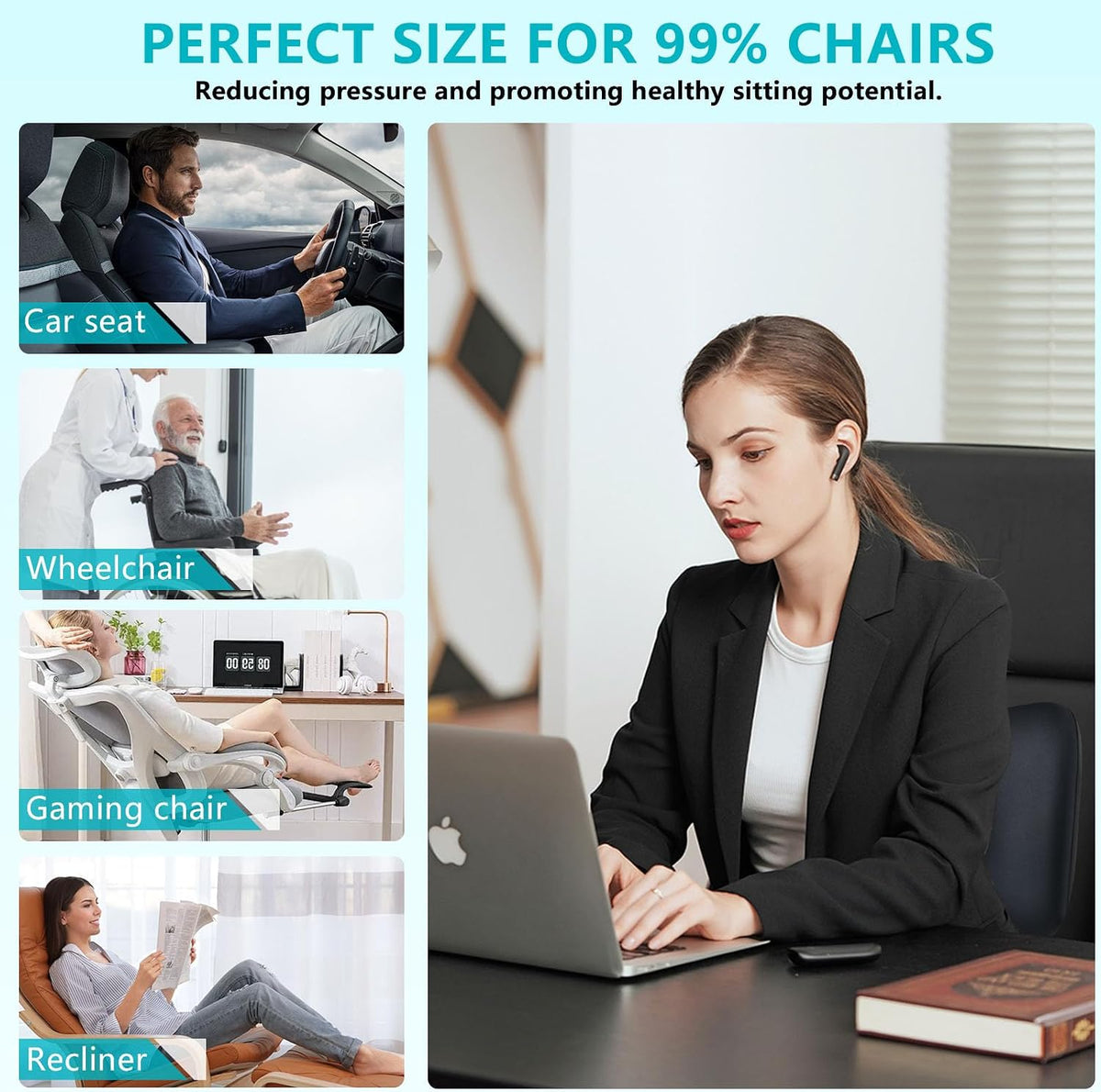Car Seat Cushion and Back Support for Office Chair Memory Foam Chair Cushions Pressure Relief Seat Pads with Gel Massage Point Lumbar Support (Black)