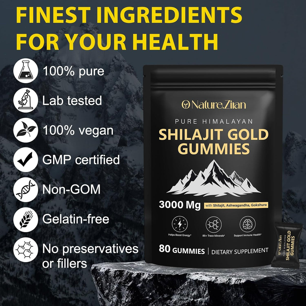 Shilajit Gummies for Men & Women - Shilajit Gold Gummies Rich in Ashwagandha, Gokshura with 85+ Minerals, Authentic Flavor,Organic, Zero Sugar & Vegan, 100% Natural - 80 Count (80 Count (Pack of 1))