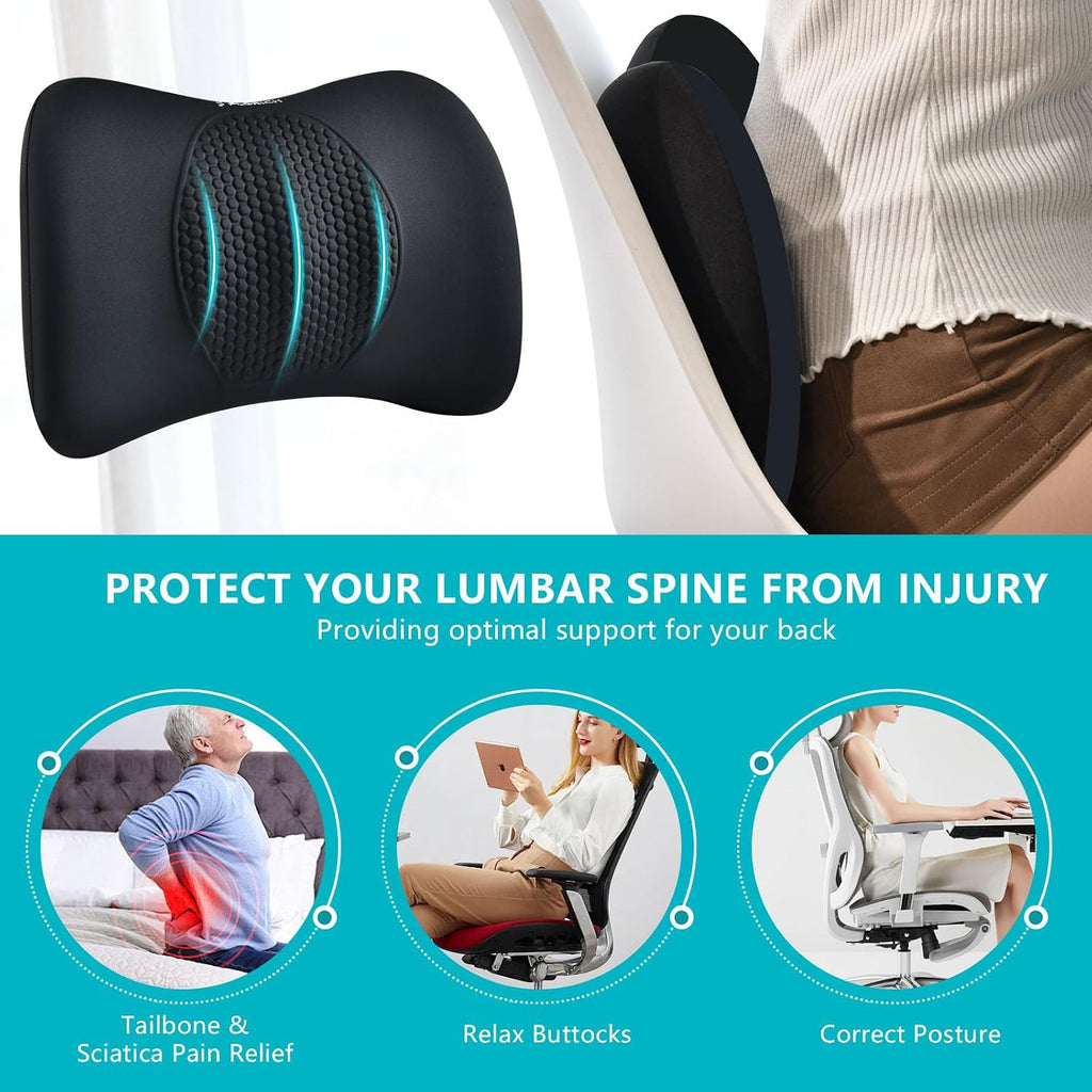Car Seat Cushion and Back Support for Office Chair Memory Foam Chair Cushions Pressure Relief Seat Pads with Gel Massage Point Lumbar Support (Black)