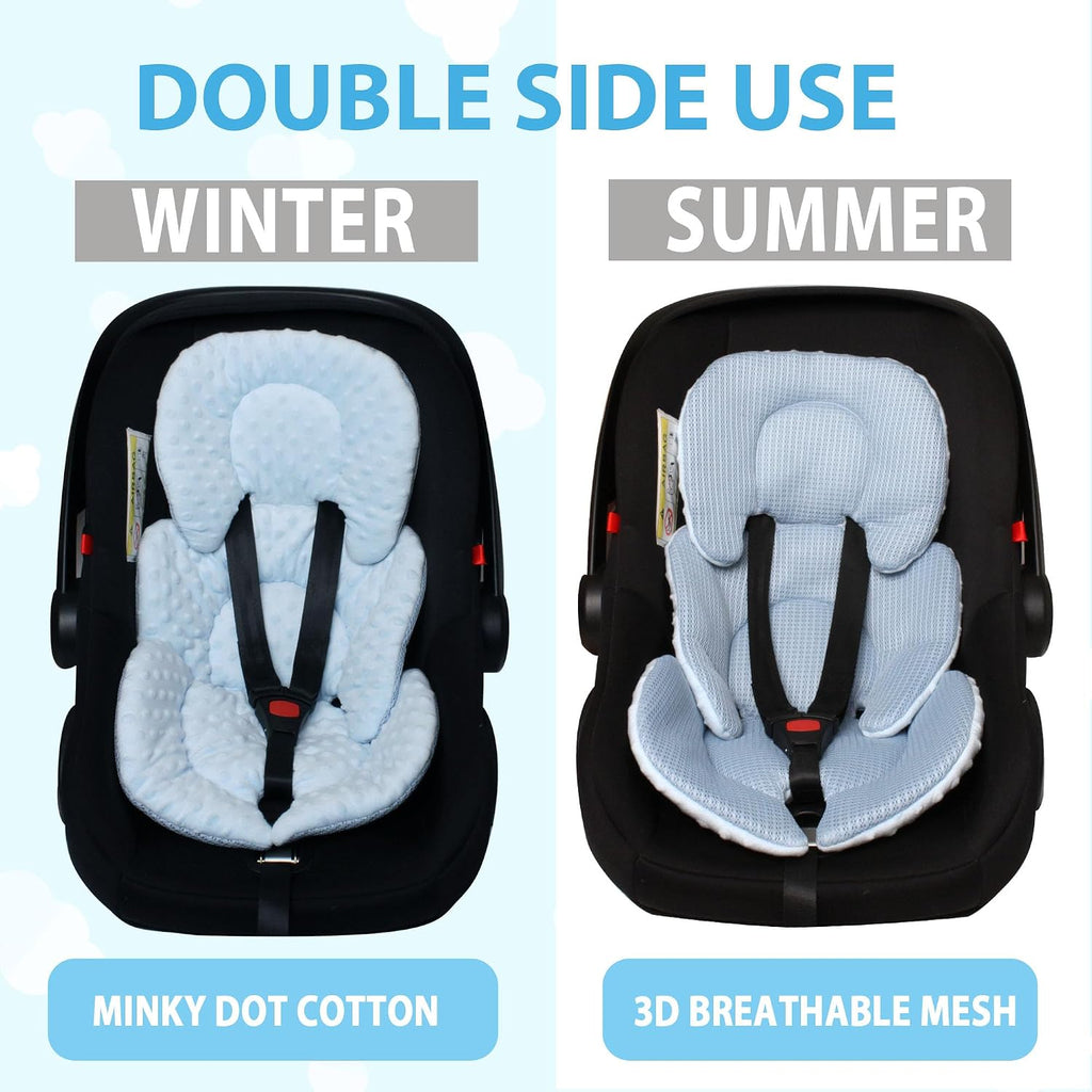 Infant Carseat Insert for Newborn Baby 2-In-1 Reversible Support Pad | Girls Boys Thickened Head & Body Support for Carseats Strollers Swings Bouncers All Seasons Use
