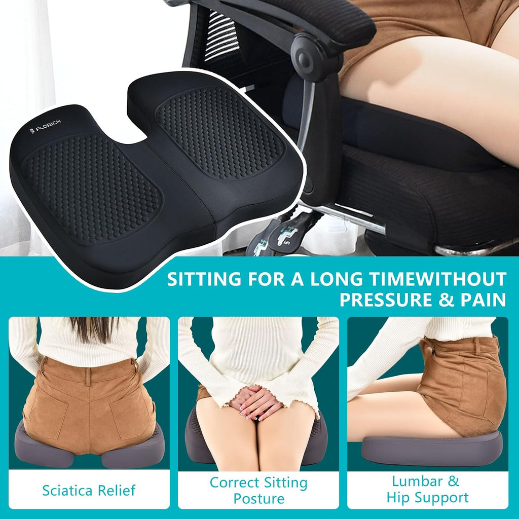 Car Seat Cushion and Back Support for Office Chair Memory Foam Chair Cushions Pressure Relief Seat Pads with Gel Massage Point Lumbar Support (Black)