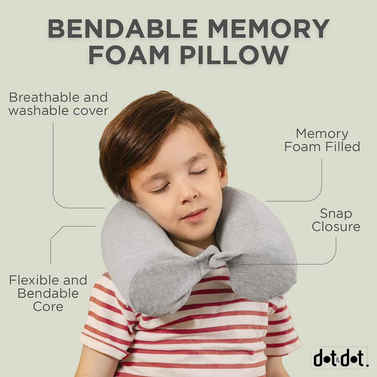 Twist Memory Foam Kids Travel Pillow, Bendable Neck Pillow for Airplane, Car and Home, 23-Inch Adjustable Roll with Washable Cotton Cover