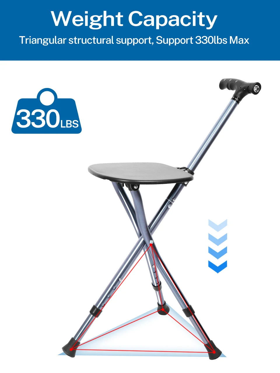 Folding Canes with Seat Walking Stick Height Adjustment Cane Seat Foldable Anti-Slip Lightweight Walking Stick for Senior