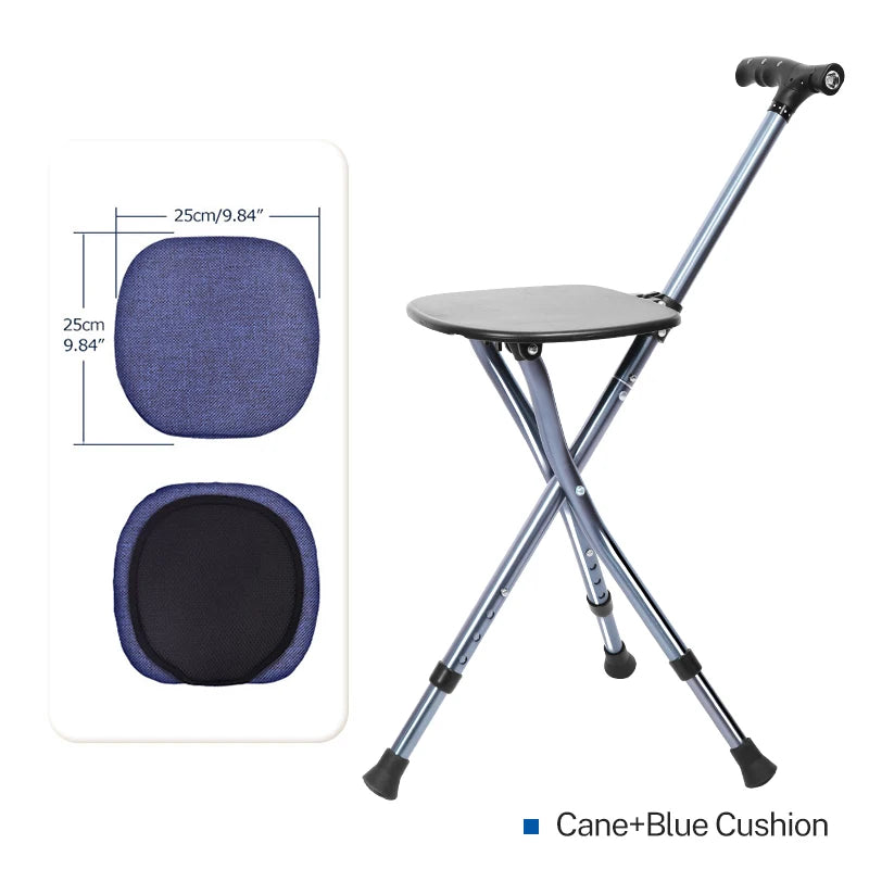 Folding Canes with Seat Walking Stick Height Adjustment Cane Seat Foldable Anti-Slip Lightweight Walking Stick for Senior