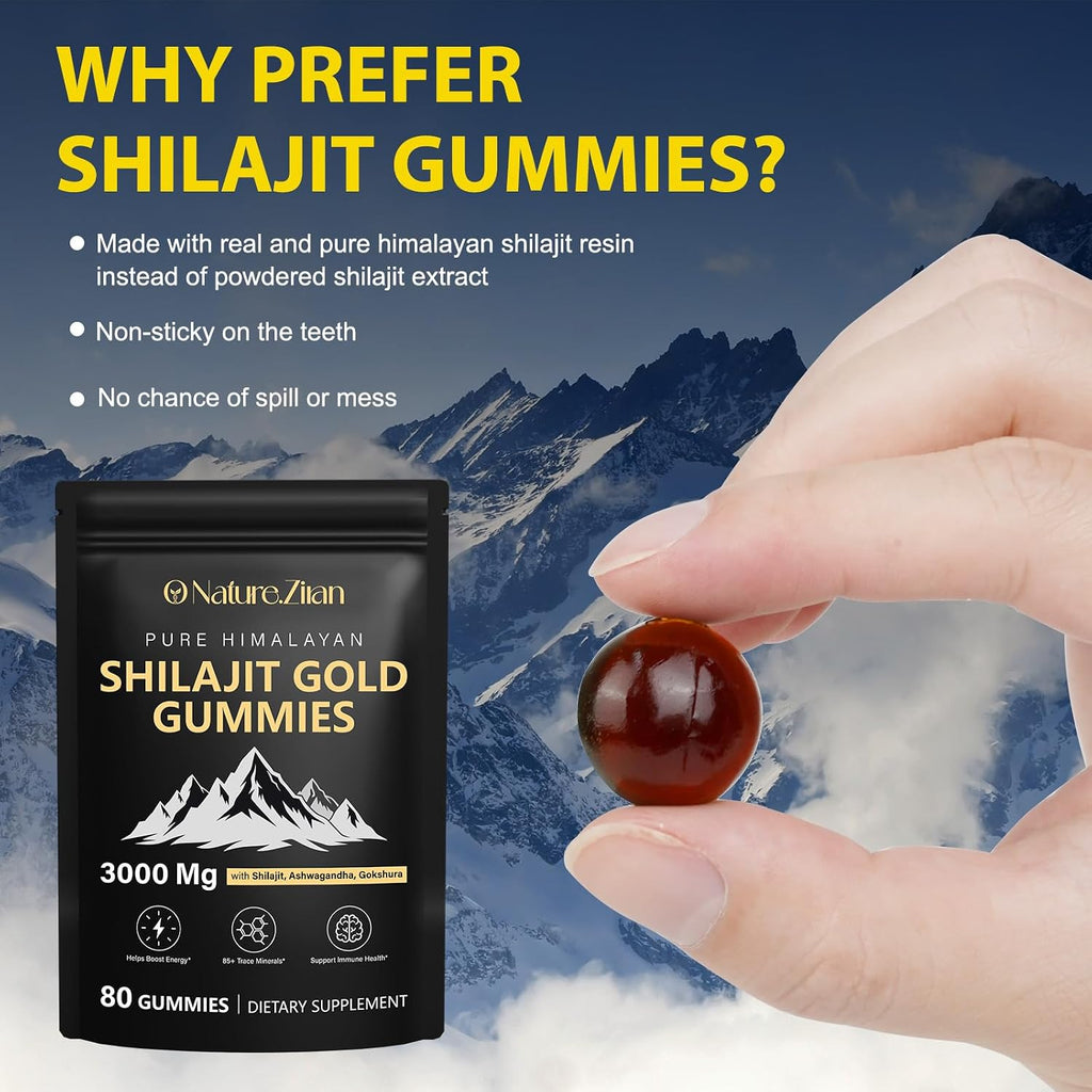 Shilajit Gummies for Men & Women - Shilajit Gold Gummies Rich in Ashwagandha, Gokshura with 85+ Minerals, Authentic Flavor,Organic, Zero Sugar & Vegan, 100% Natural - 80 Count (80 Count (Pack of 1))