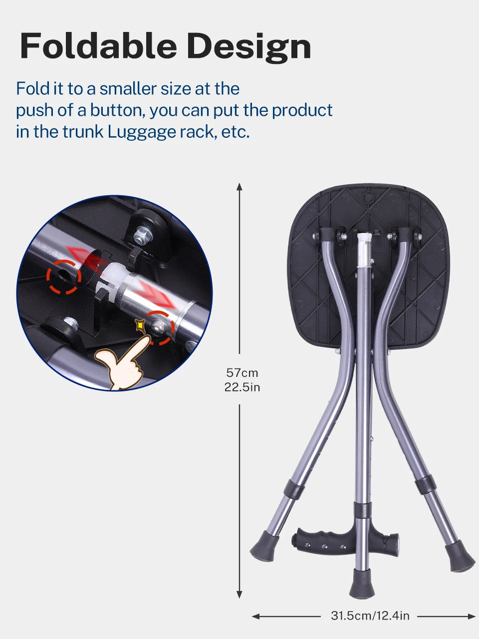 Folding Canes with Seat Walking Stick Height Adjustment Cane Seat Foldable Anti-Slip Lightweight Walking Stick for Senior