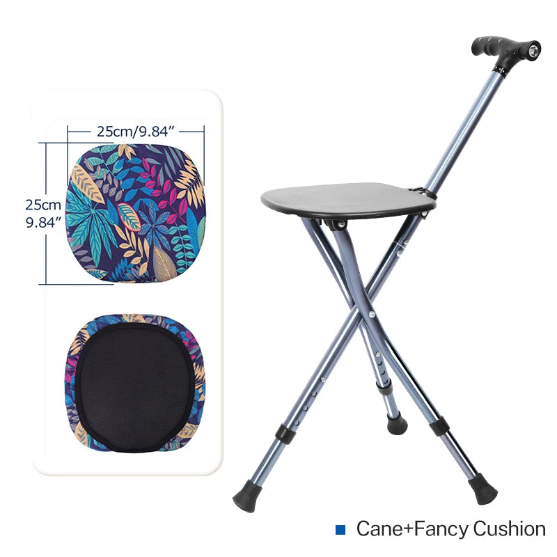 Folding Canes with Seat Walking Stick Height Adjustment Cane Seat Foldable Anti-Slip Lightweight Walking Stick for Senior