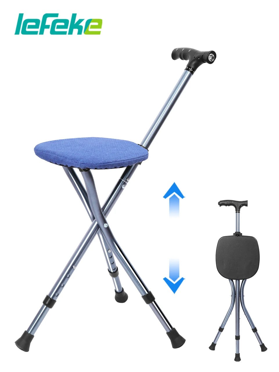 Folding Canes with Seat Walking Stick Height Adjustment Cane Seat Foldable Anti-Slip Lightweight Walking Stick for Senior