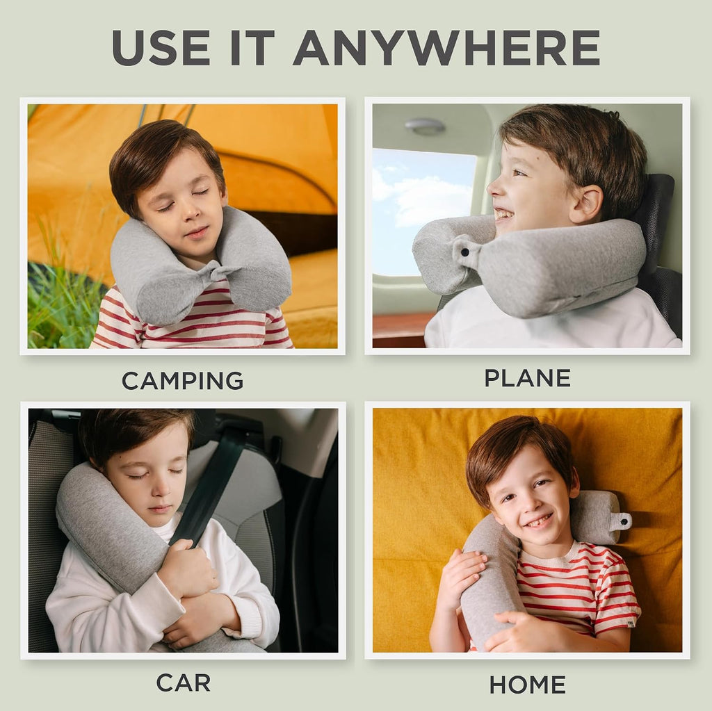Twist Memory Foam Kids Travel Pillow, Bendable Neck Pillow for Airplane, Car and Home, 23-Inch Adjustable Roll with Washable Cotton Cover