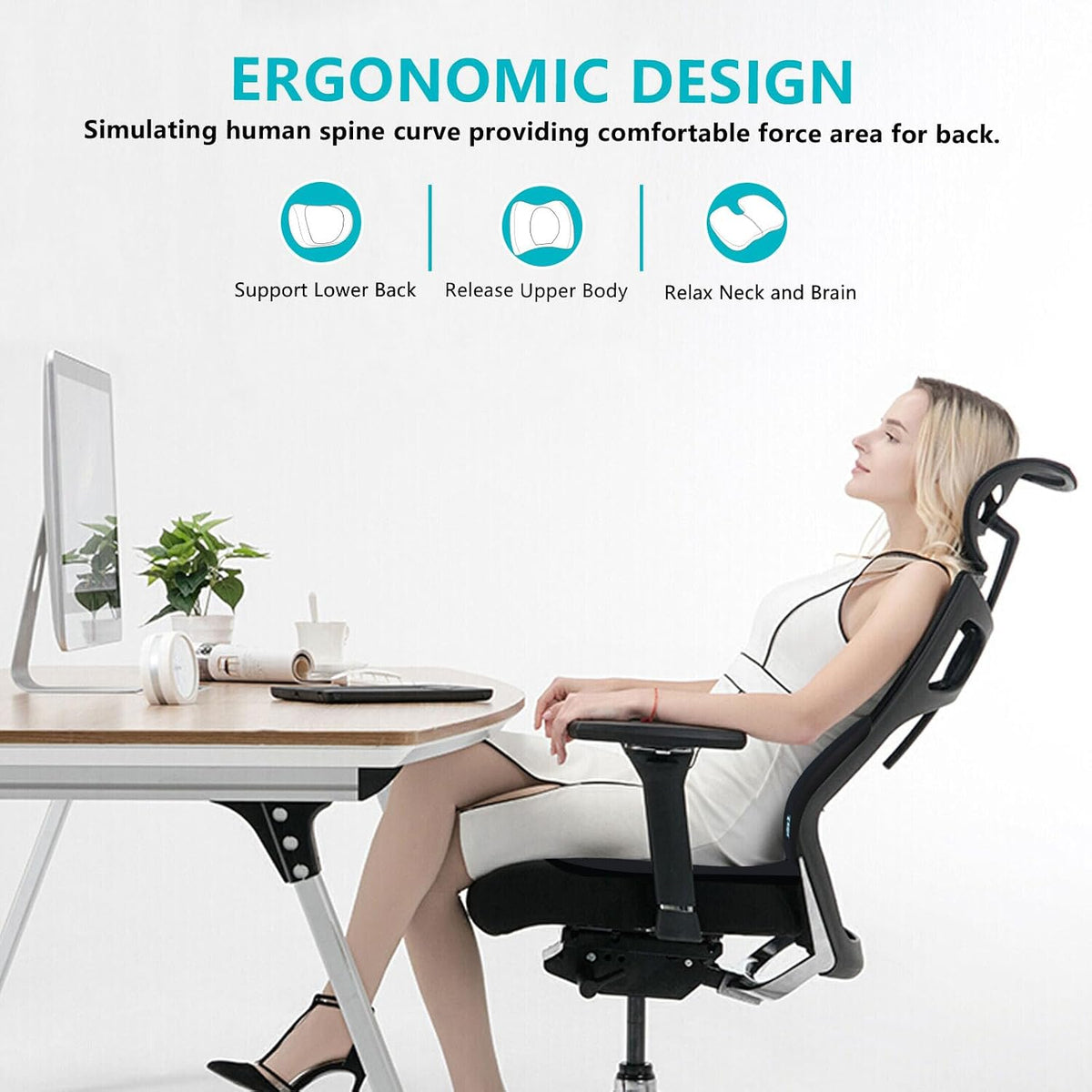 Car Seat Cushion and Back Support for Office Chair Memory Foam Chair Cushions Pressure Relief Seat Pads with Gel Massage Point Lumbar Support (Black)