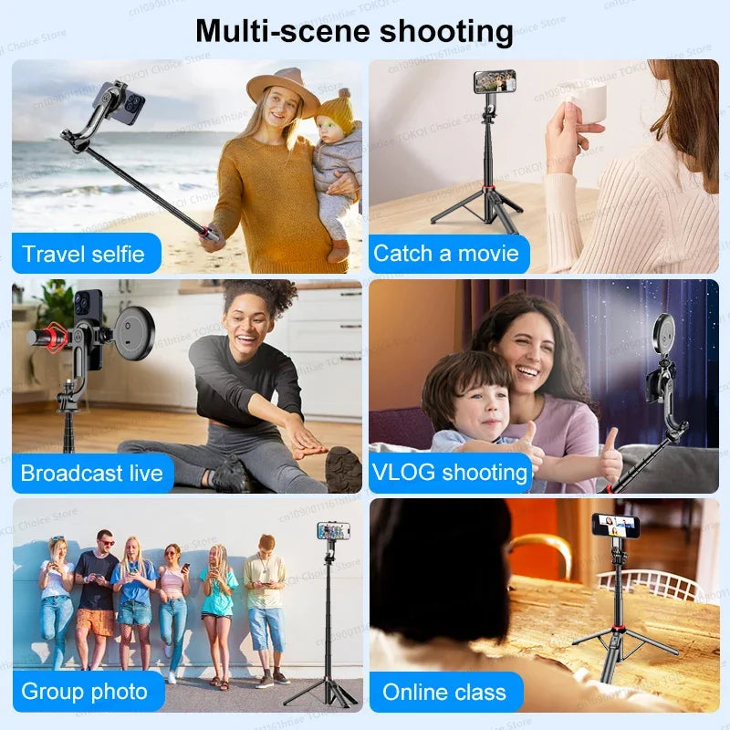 Magnetic Selfie Stick Tripod for iPhone 12-16 Pro Max, 51" Travel Tripod Stand with Magsafe, Phone Clamp for Android Smartphone