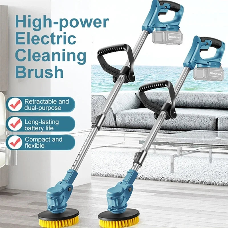 Electric Cleaning Brush Bathroom Courtyard Broom Polishing and Sweeping Snow Leaves, all-in-one Retractable Cleaning Brush