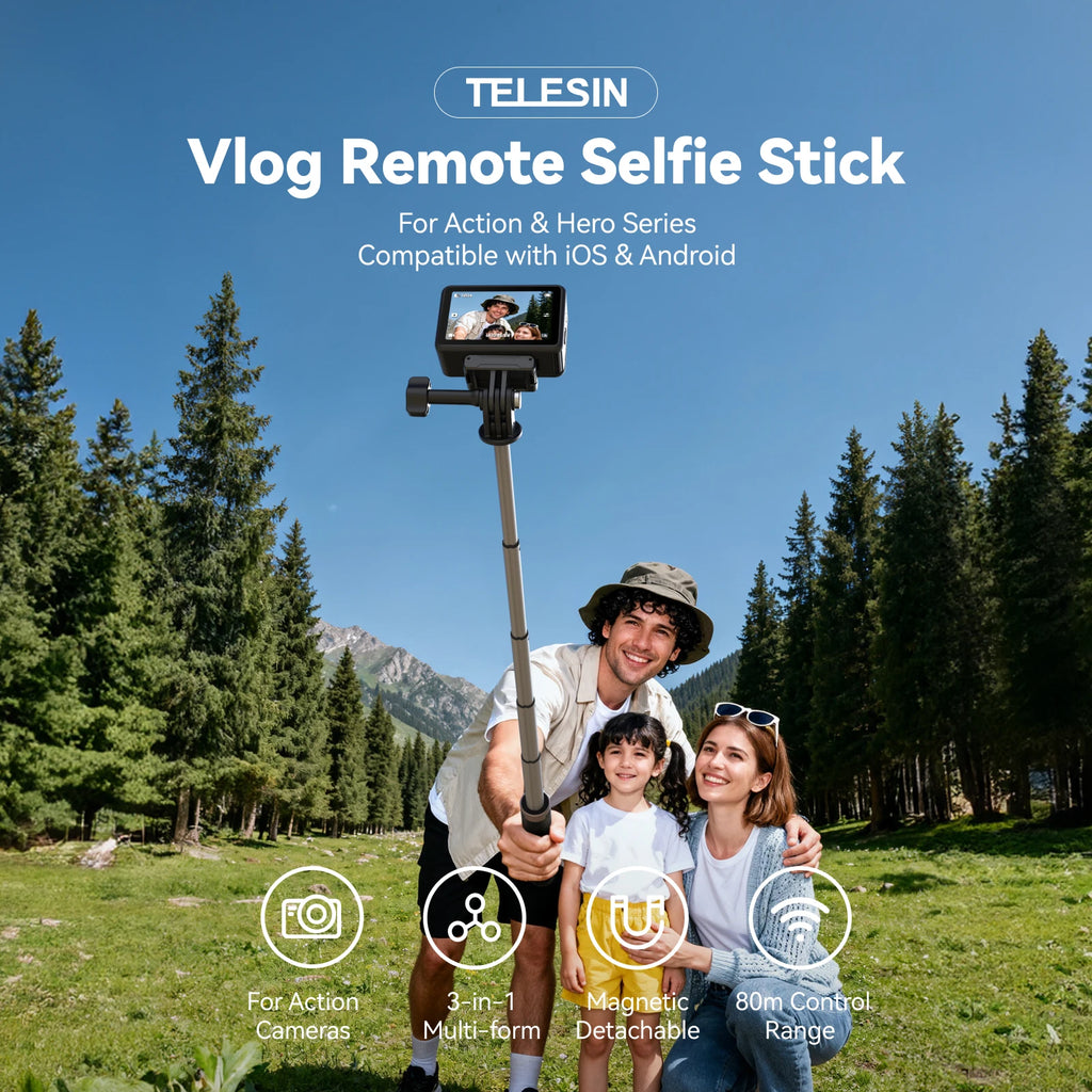 TELESIN Remote Control Wireless Bluetooth Selfie Stick Tripod For DJI OSMO Action 4 5pro 6 360 Gopro 9 10 11 12 13 Smartphone