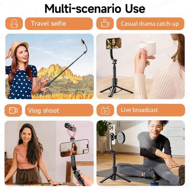 Magnetic Selfie Stick Tripod Desktop Stand for Cell Phone Outdoor Live Video Multi-function Vlog Shooting, Optional Fill Light