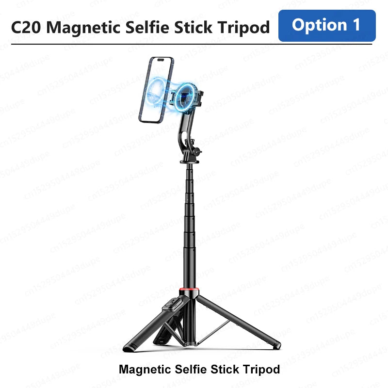 Magnetic Selfie Stick Tripod for iPhone 12-16 Pro Max, 51" Travel Tripod Stand with Magsafe, Phone Clamp for Android Smartphone