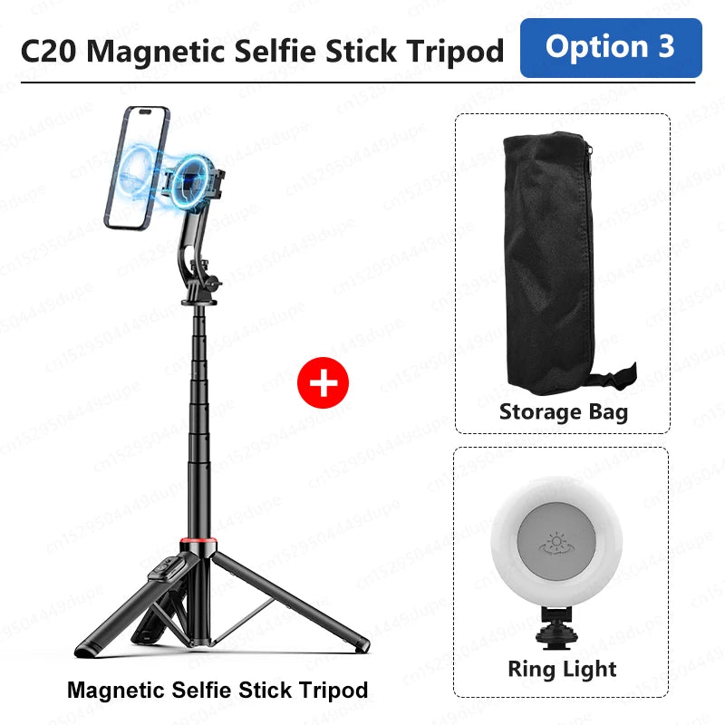 Magnetic Selfie Stick Tripod for iPhone 12-16 Pro Max, 51" Travel Tripod Stand with Magsafe, Phone Clamp for Android Smartphone