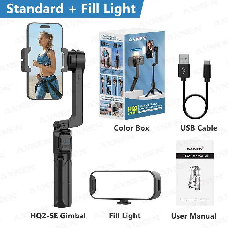 AXNEN HQ2-SE Smartphone Gimbal Stabilizer Handheld Mobile Shooting Stabilizer for Gopro Action Cameras Android iPhone Video Vlog