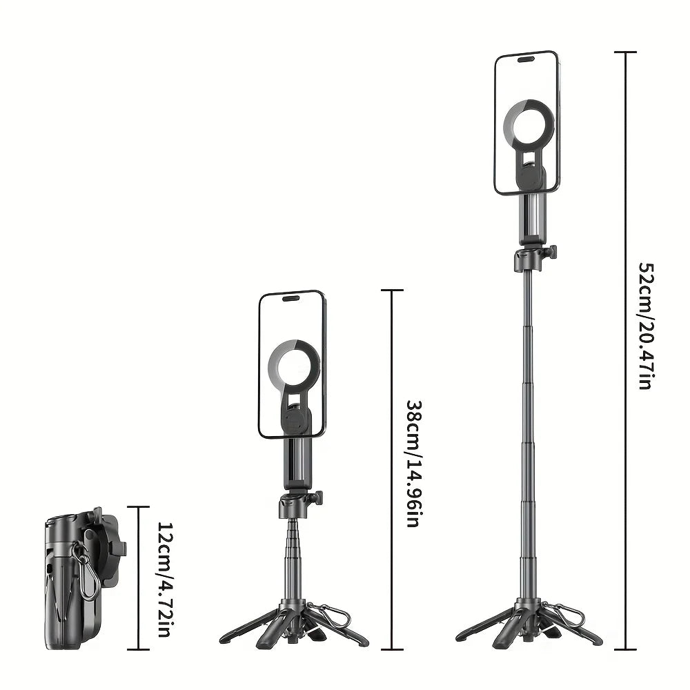P15mini-C Magnetic Selfie Stick with Remote Extendable Cell Phone Tripod Stand Compatible with MagSafe, Selfie Stick Tripod