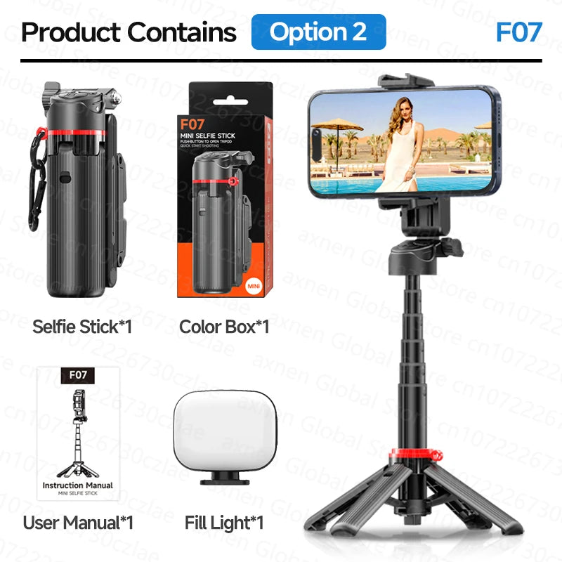 AXNEN Mini Selfie Stick Tripod 66.9'' Extendable Cellphone Holder for Smartphones Shooting Vlog with Zoom Portable F07 Quadrapod