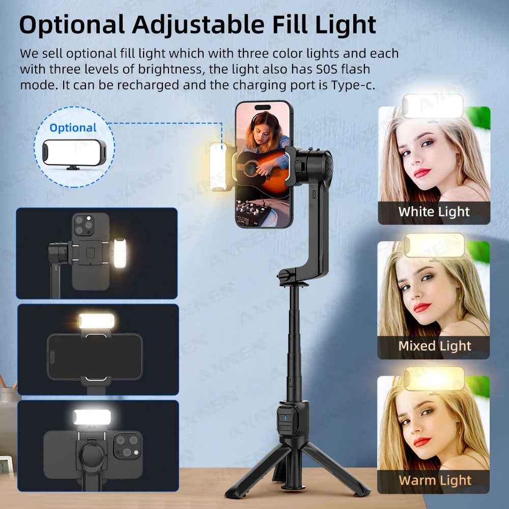 AXNEN HQ2-SE Smartphone Gimbal Stabilizer Handheld Mobile Shooting Stabilizer for Gopro Action Cameras Android iPhone Video Vlog
