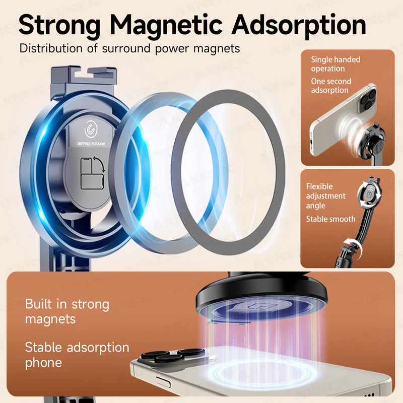 Magnetic Selfie Stick Tripod Desktop Stand for Cell Phone Outdoor Live Video Multi-function Vlog Shooting, Optional Fill Light