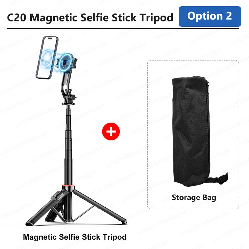 Magnetic Selfie Stick Tripod for iPhone 12-16 Pro Max, 51" Travel Tripod Stand with Magsafe, Phone Clamp for Android Smartphone
