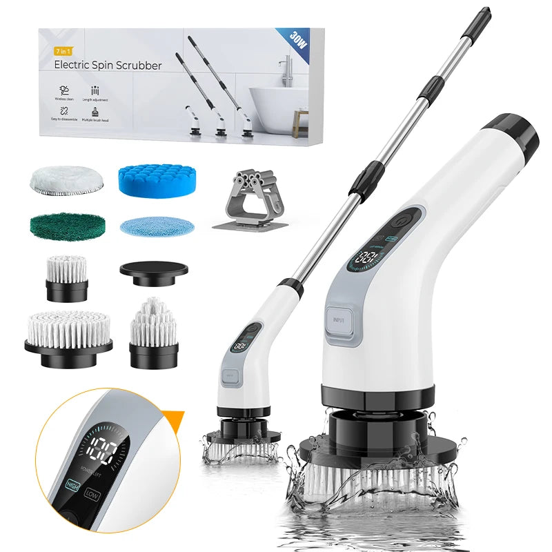 Electric Cleaning Brush 7-in-1 Bathroom Cordless Electric Spin Scrubber Window Kitchen Toilet Automotive Household Cleaning