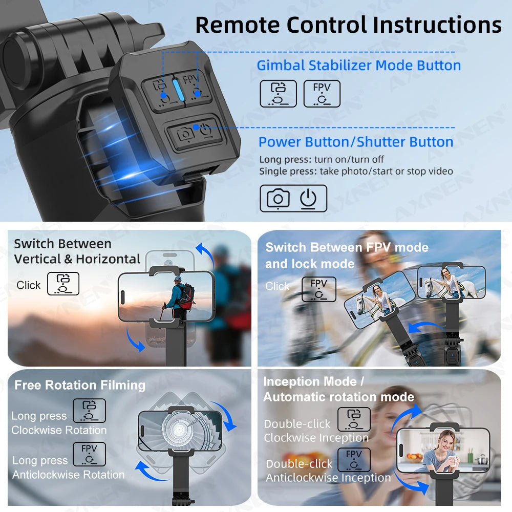 AXNEN HQ2-SE Smartphone Gimbal Stabilizer Handheld Mobile Shooting Stabilizer for Gopro Action Cameras Android iPhone Video Vlog
