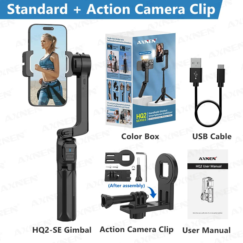 AXNEN HQ2-SE Smartphone Gimbal Stabilizer Handheld Mobile Shooting Stabilizer for Gopro Action Cameras Android iPhone Video Vlog