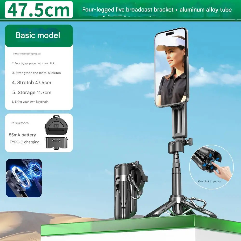 Upgraded Multi-Function Foldable Magnetic Phone Holder Selfie Stick, DSLR-Style Rotation Tripod Portable Remote ControlUpgraded