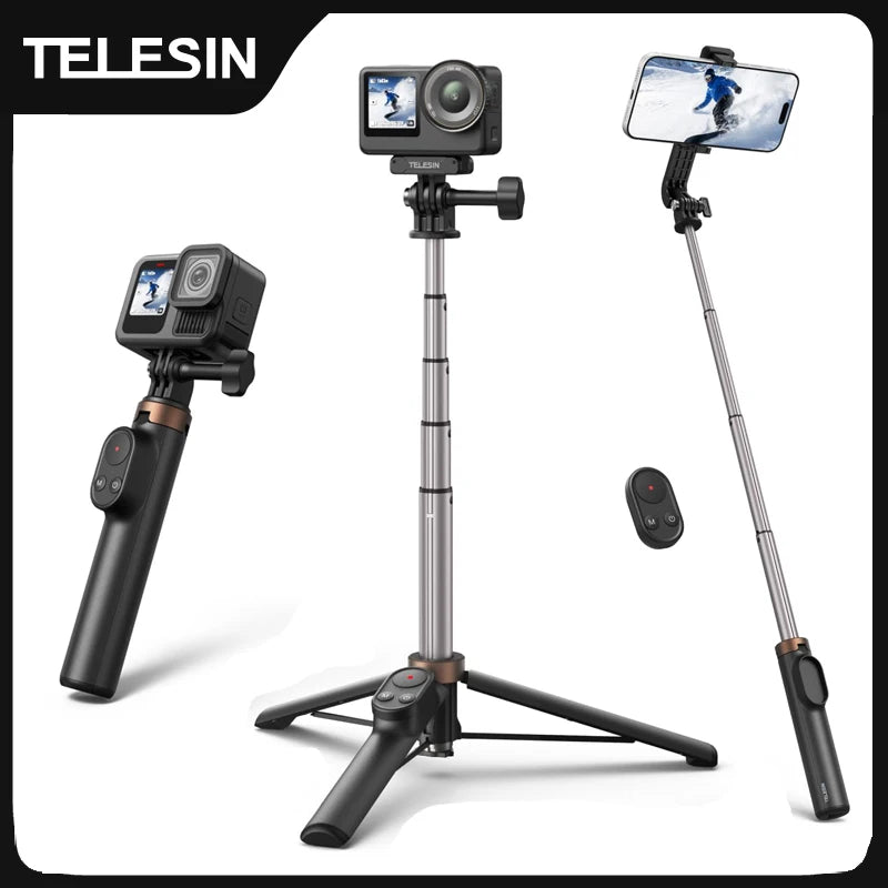TELESIN Remote Control Wireless Bluetooth Selfie Stick Tripod For DJI OSMO Action 4 5pro 6 360 Gopro 9 10 11 12 13 Smartphone