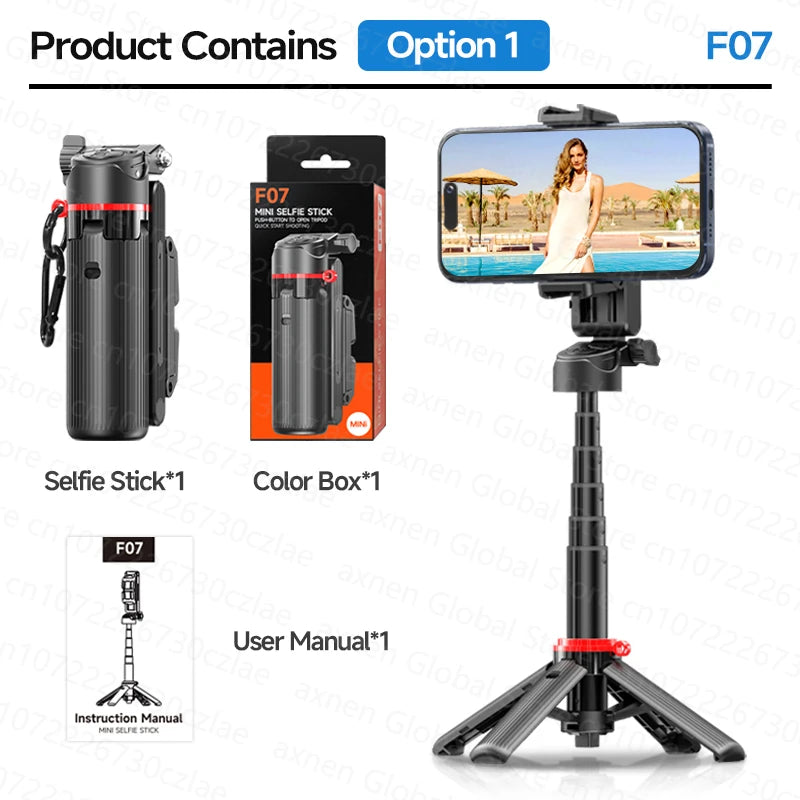 AXNEN Mini Selfie Stick Tripod 66.9'' Extendable Cellphone Holder for Smartphones Shooting Vlog with Zoom Portable F07 Quadrapod