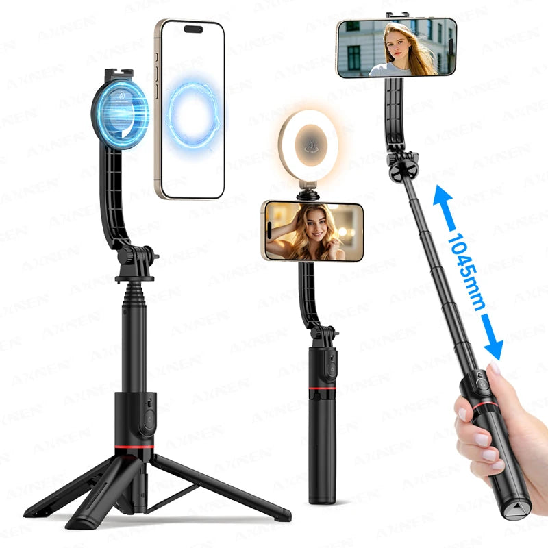 Magnetic Selfie Stick Tripod Desktop Stand for Cell Phone Outdoor Live Video Multi-function Vlog Shooting, Optional Fill Light