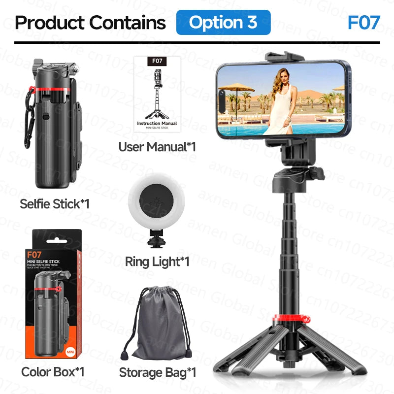 AXNEN Mini Selfie Stick Tripod 66.9'' Extendable Cellphone Holder for Smartphones Shooting Vlog with Zoom Portable F07 Quadrapod