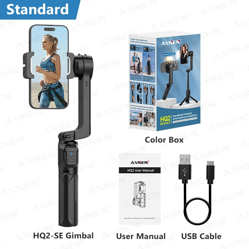 AXNEN HQ2-SE Smartphone Gimbal Stabilizer Handheld Mobile Shooting Stabilizer for Gopro Action Cameras Android iPhone Video Vlog