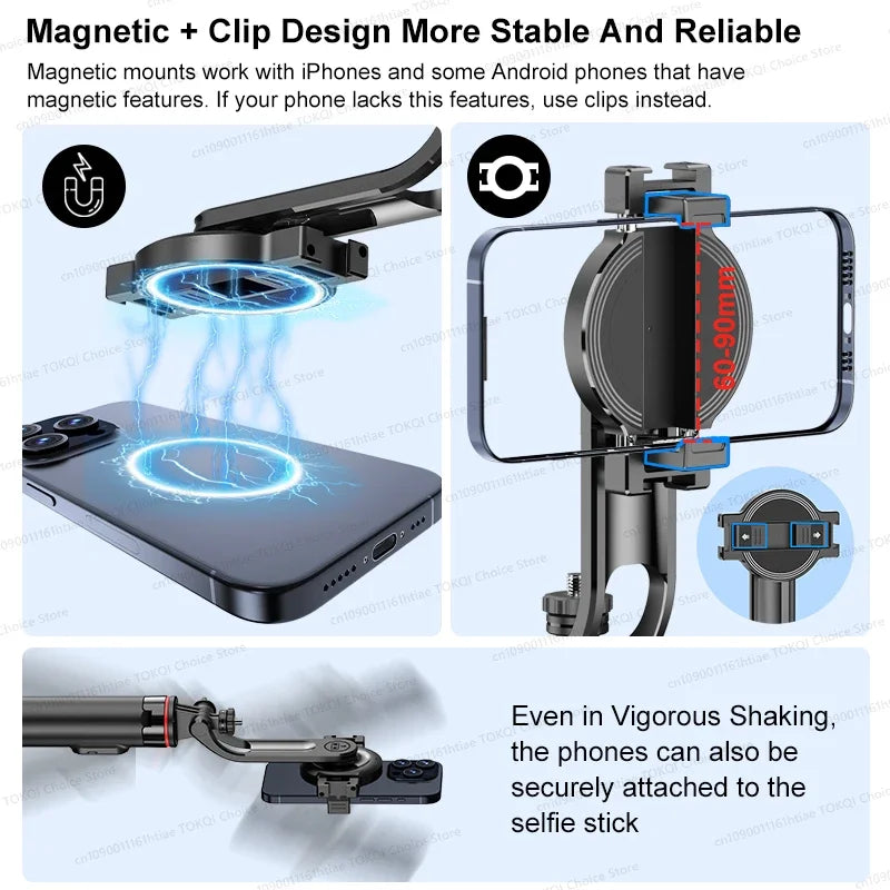 Magnetic Selfie Stick Tripod for iPhone 12-16 Pro Max, 51" Travel Tripod Stand with Magsafe, Phone Clamp for Android Smartphone