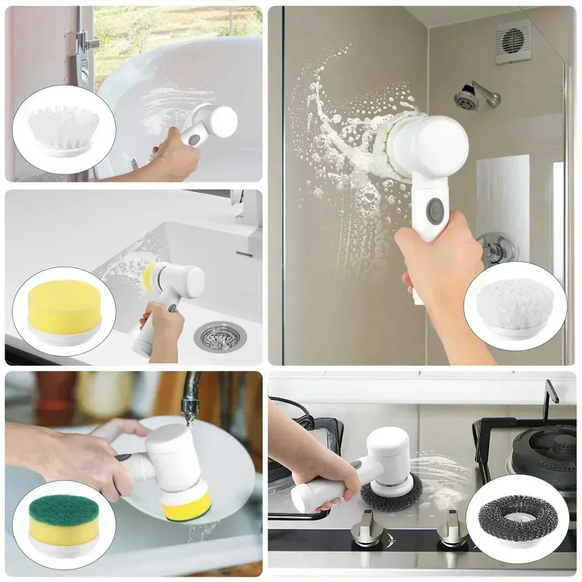 Household electric cleaning brushes, cordless cleaning brushes for kitchen and bathroom, and 5 electric scrubbers with replaceab