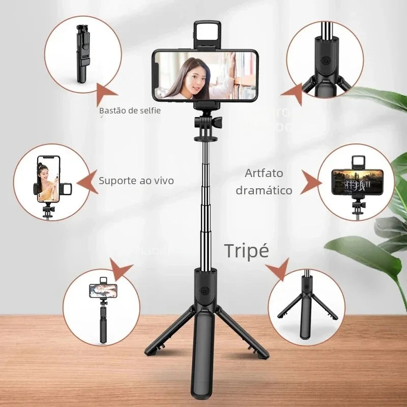 FANGTUOSI Phone Selfie Stick Tripod Bluetooth Remote Wireless Selfi Stick Phone Holder With Beauty LED Fill Light