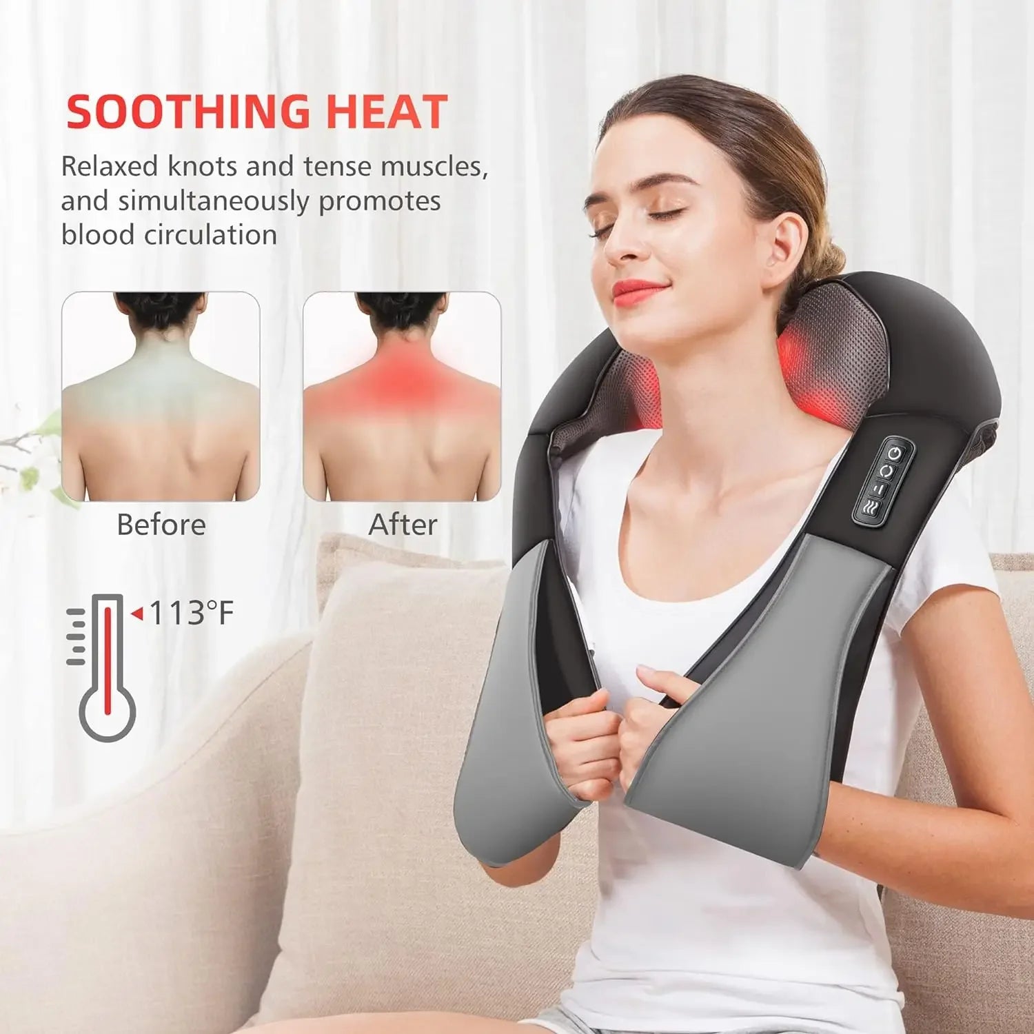 Back Massager, Heated Shiatsu Neck Massager, Portable Full Body Massager,Deep Kneading Shoulder Electric Massage shawl,Waist Leg