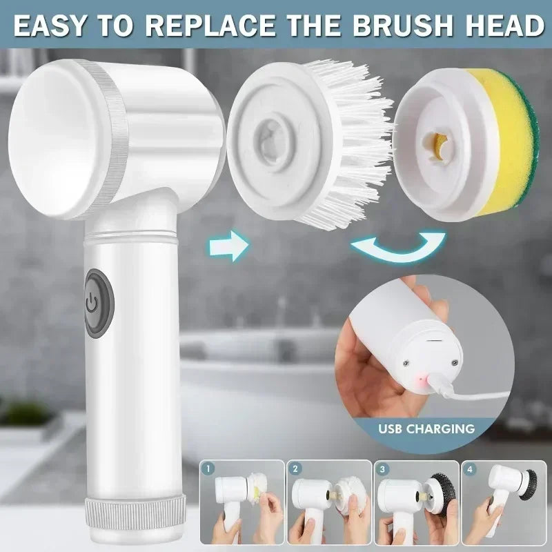 Household electric cleaning brushes, cordless cleaning brushes for kitchen and bathroom, and 5 electric scrubbers with replaceab